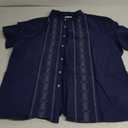Cuban Guayabera Shirts for Men Short Sleeve Casual Button Down Shirt Band Collar Beach Camp Mexican Shirt NAVY XXL