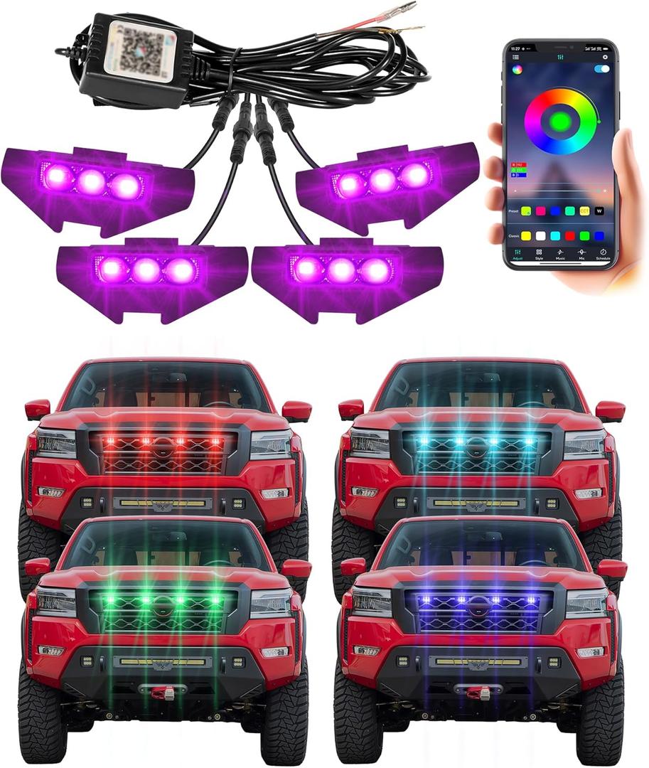 LED Grille Lights for Nissan Frontier 2022 2023 2024 Accessories 3rd Gen, Direct-Snap Frontier Front Grille Marker Lights Only Fits PRO 4X X S SV SL (RGB)