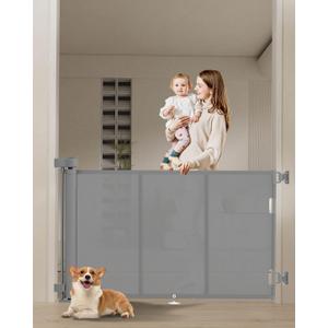 71" Retractable Baby Gates with Reinforced Strip Design, 48" Tall, Gray, Nylon, Fiber for Baby & Dog, 6 FT for Stairs, Doorways, Hallways (48" Tall x 71" Wide, Gray)