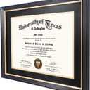 GMFrames 11x14 Wood Diploma Frame with Black Mat or Display 14x17 Certificates without Mat,Tempered Glass,Deep Brown Finish with Gold Trim