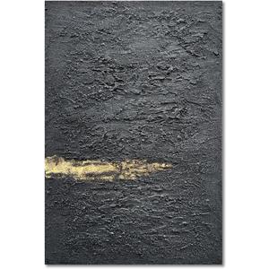 Hand Painted 36x24 inch Black and Gold Abstract Wall Decoration Oil Painting Thick Texture Minimalist Art