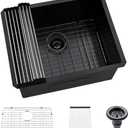 Black Stainless Steel Undermount Laundry Sink-Hovheir 24x19x12 Deep Undermount Stainless Steel Utility Sink Matte Black 16 Gauge Single Bowl Laundry Room Sinks Outdoor