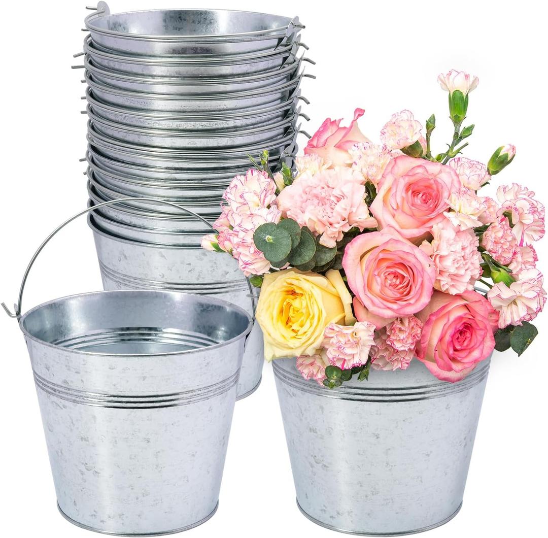15 Pack 6 Inch Galvanized Metal Buckets with Handles, Rustic Metal Ice Buckets for Party Decor, Wedding Favors, Home Decor, Classroom Storage & Garden Planters(Silver)