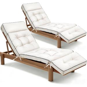 MAGIC ELEPHANT Chaise Lounge Cushion Outdoor Set of 2, Memory Foam Replacement Patio Pool Lounge Chair Cushion with Ties for Outdoor Furniture, 74 x 22 x 4 Inch (Antique White)