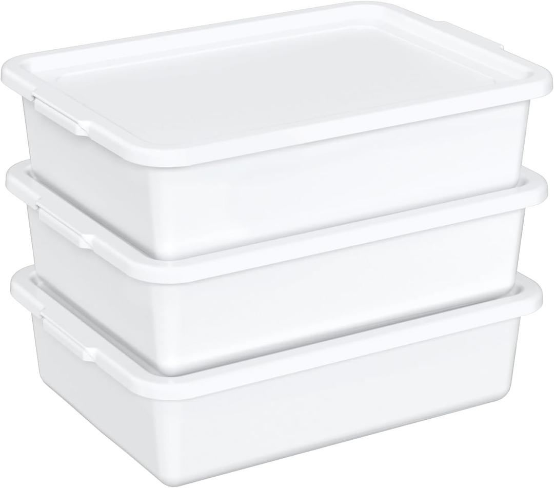 13 Liters Food Grade Dish Tubs with Lids, Restaurant Bus Tub Boxes Set of 3, White