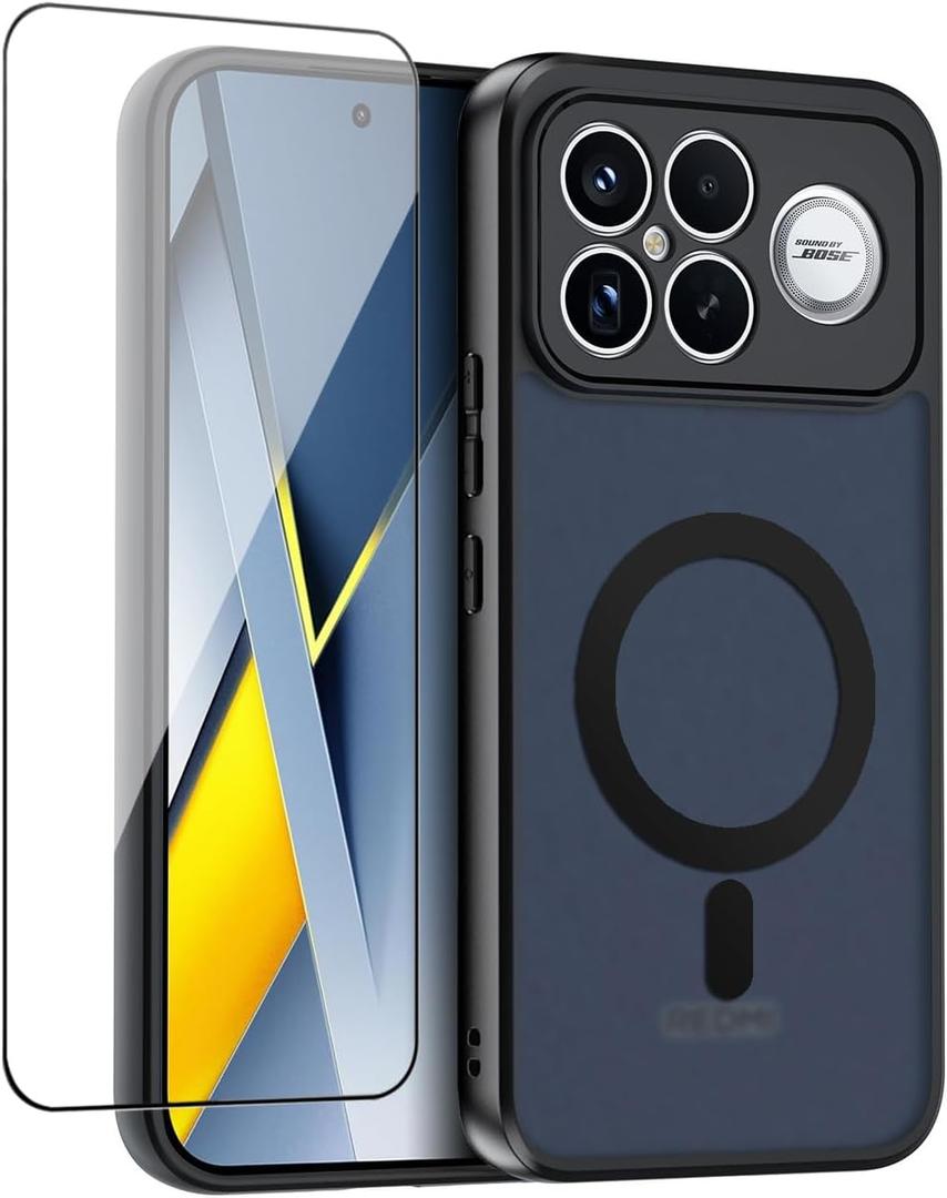 QUIETIP Magnetic Case for Poco F8 Ultra with Screen Protector,[Compatible with MagSafe] Translucent Matte Drop Protection Cover,Black