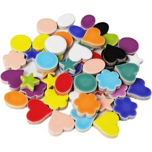500g/1.1lb Random Color Irregular Ceramics Mosaic Tiles, DIY Making Creative Ceramic Mosaic Tiles for DIY Craft Plates Flowerpots Vases Cups Mosaic Making Supplies (Flowers+Round+Heart+Pentagram+Oval)