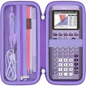 Elonbo Carrying Case for Texas Instruments TI-84 Plus CE/TI-84 Plus/TI-83 Plus/TI-83 Plus CE Color Graphing Calculator, Extra Mesh Pocket Fits Charging Cable Charger Manual,Purple+Inside Purple