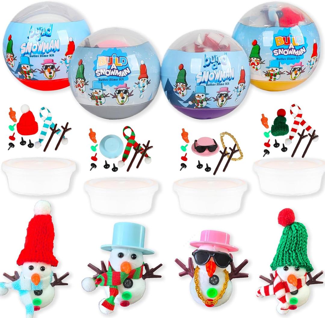 BEIGUO Christmas Crafts 4 Pack Colorful Balls with Modeling Clay Snowman DIY Kit for Kids Boys Girls Christmas Stocking Stuffers Gifts