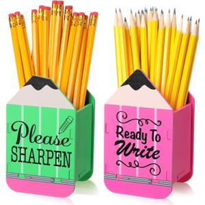 2 Pcs Pencil Shaped Holder Wooden Sharp and Dull Dispenser Pencil Storage Organizer for Student Teacher Classroom Organization Back to School Classroom Office