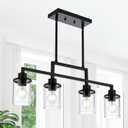 4-Light Dining Room Light Fixture, Linear Kitchen Island Lighting Black Chandelier Farmhouse Pendant Lighting for Kitchen Island Dining Table Living Room, Height Adjustable