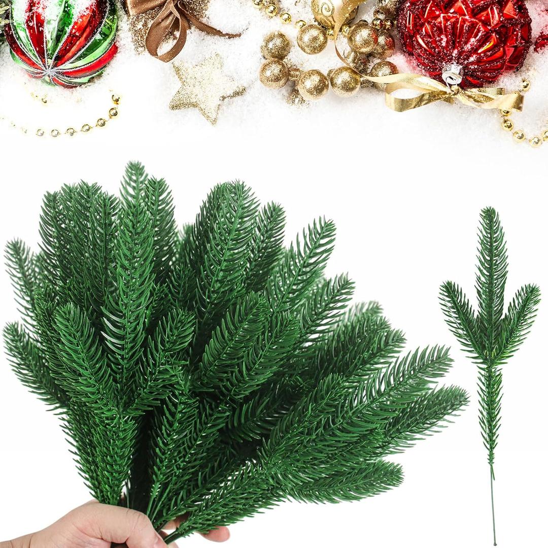 50 Pack Christmas Greenery for Crafts, 50 Pack Artificial Pine Branches ChristmasPicks, Faux Pine Stems for DIY Garland, Wreath, Holiday Decor, Home and Garden Decoration Supplies