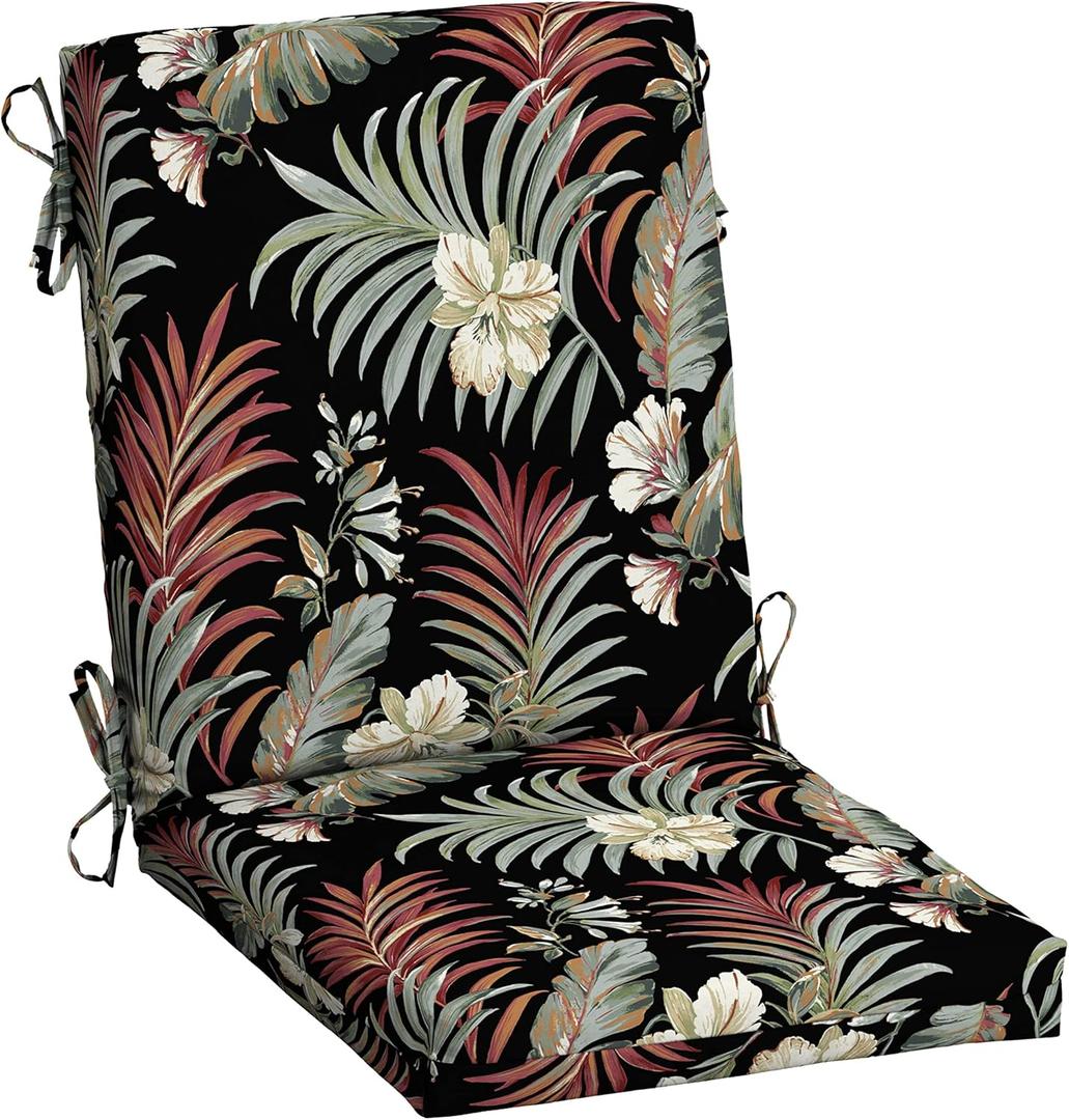 Arden Outdoor Patio Dining Chair Cushion, 20x44, Rain-Proof Seat Pad, Fade-Resistant Outdoor Cushion Simone Black Tropical