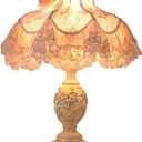 Pink European Style Desk Lamp with Fabric Shade,Victorian Table Lamp with E27 Bulb and Button Switch European Vintage Lamps for Bedroom Living Room Office Study