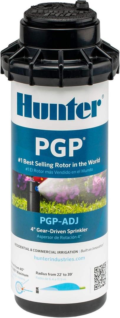 Hunter PGP-ADJ 3/4" Rotor Sprinkler Head, Adjustable 40-360 Arc, 4" Pop-Up Gear Drive Lawn Irrigation Head, 22-52 ft Spray Distance, Preinstalled 3.0 GPM Nozzle