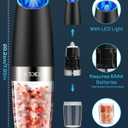 XinXu Gravity Electric Pepper and Salt Grinder Set, Adjustable Coarseness, Battery Powered with LED Light, One Hand Automatic Operation