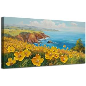 Acocifi Wall Art Bedroom Textured Artwork for Walls Large Wall Painting Living Room Decor, Coastal Floral Landscape Canvas Picture, Artwork Home Office Wall Decoration 40"x20"