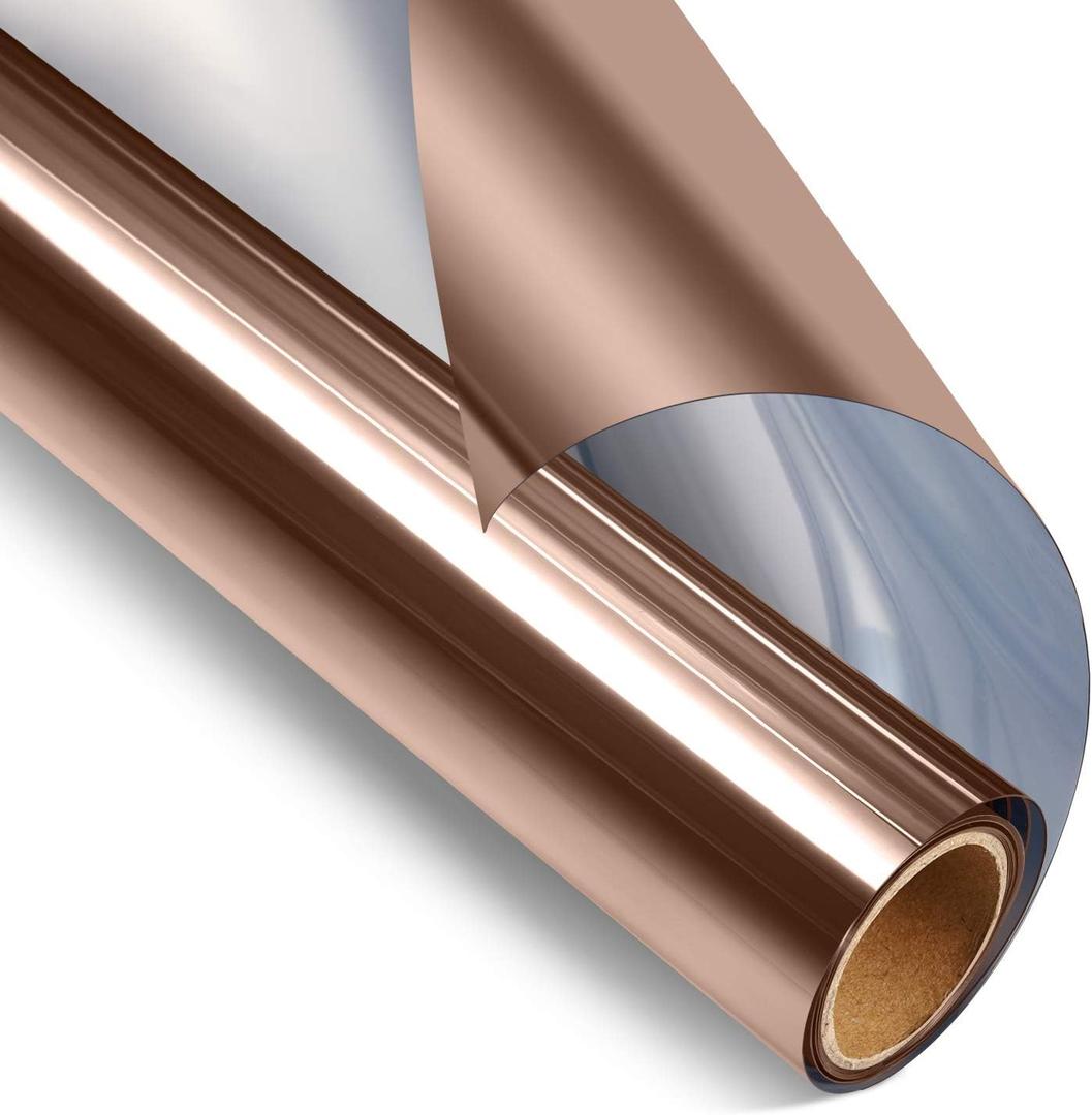 STATINT Window Tinting Film Daytime Privacy for Home Office Heat Reducing Anti UV Privacy Cling Reflective Static Cling Removable, Brown-Silver, 35.4 Inch X 8.2 Feet