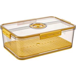 CottonColors Fridge Organizer, Food Storage Containers With Lids for Timer & Drain Board Stackable Refrigerator Organizers and StorageTall, Large, 4.5 L (Yellow 1 pack)