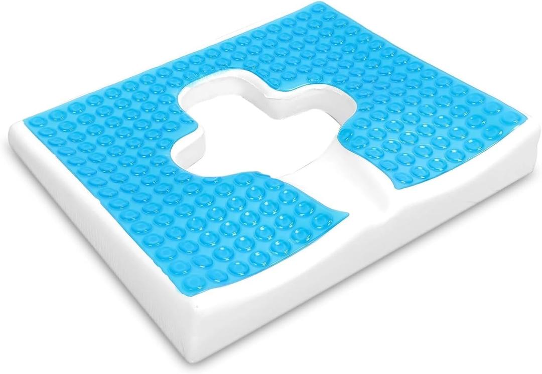 Bed Sore Cushion for Butt, Breathe Freely Fiber Bedsore Pressure Relief Pillow, T Shaped Opening Triangular Slope Design, Anti Decubitus Cushion for Elderly, Bedridden, Disabled (Blue)