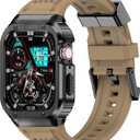 Band with Stainless Steel Case Compatible with Apple Watch Series 9 8 7 45mm Band, iwatch Bands Rugged Metal Protective Cover for Men (Tan)