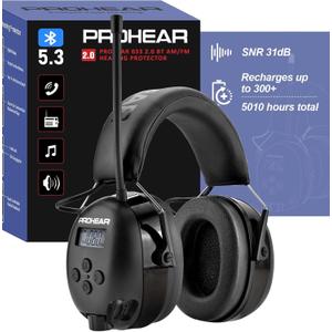 PROHEAR 033 Upgraded Bluetooth Hearing Protection AM FM Radio Headphones, 31SNR Noise Reduction Ear Muffs with LongLasting Stable Rechargeable Battery, 50 Hrs for Mowing Snowblowing, Black
