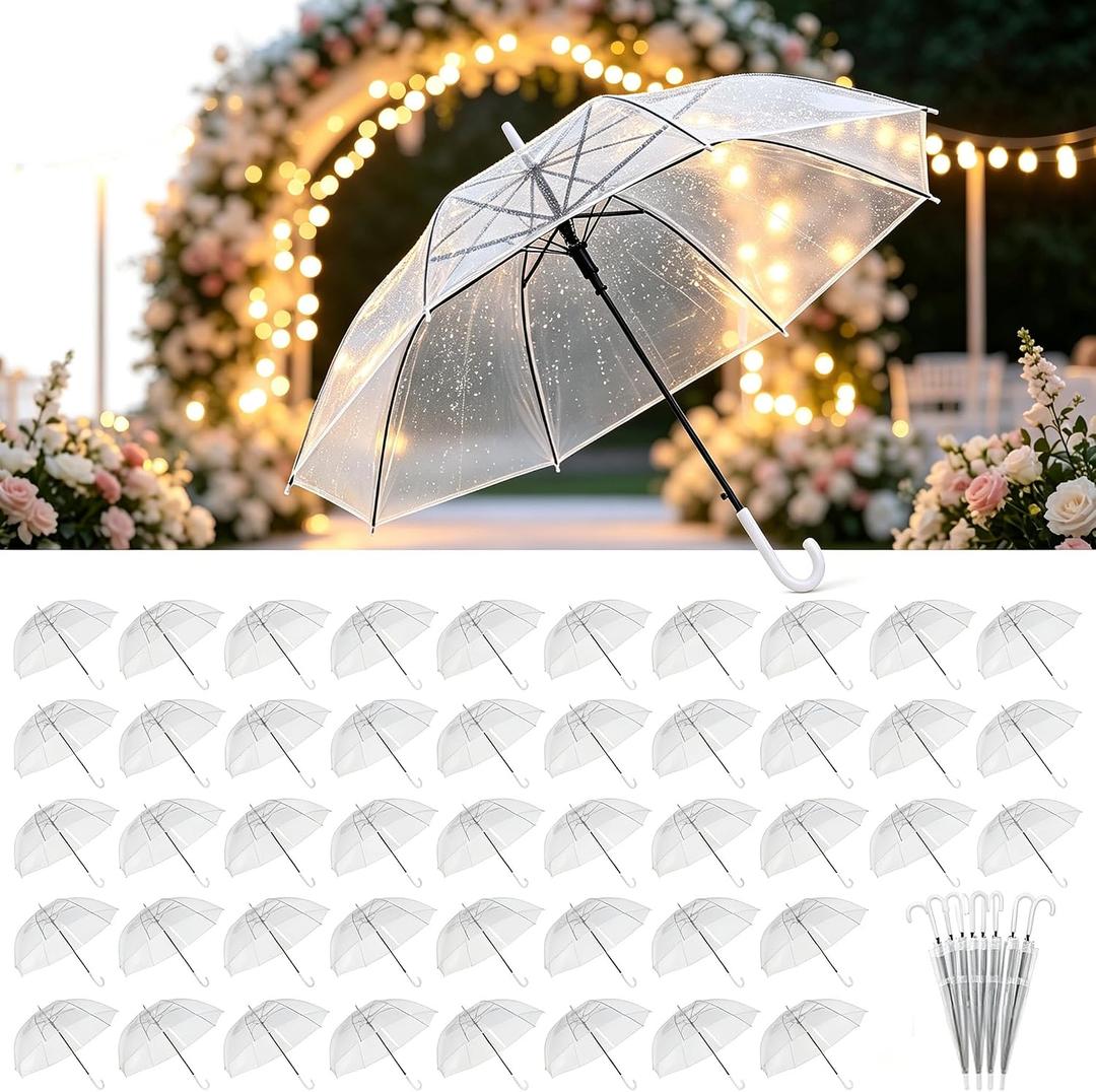 50 Pcs Clear Umbrella Wedding for Rain, Clear Wedding Umbrellas Bulk
