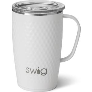 Swig Life 18oz Travel Mug, Insulated Tumbler with Handle and Lid, Cup Holder Friendly, Dishwasher Safe, Stainless Steel, Travel Coffee Cup (Golf Ball)