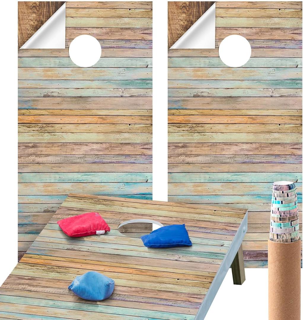 Feifeiya 2 Pcs Cornhole Wraps for Boards 24.5" x 48.5" Vinyl Decals and Wraps Festival Carnival Game Bean Bag Toss Game Stickers for Corn Hole Indoor Outdoor Use
