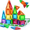 MAGBLOCK 30PCS Mini Magnetic Tiles with Portable Iron Box, Travel Size Toys Magnetic Building Blocks Set for Kids Ages 3+, STEM Sensory Montessori Toys for Road Trip Essentials Airplane Car Activities