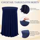 Tegeme 1 Pack 32 x 43 Inch Round Spandex Cocktail Tablecloths with Skirt Cocktail Round Table Cover Spandex Stretch Tablecloth for Fitted High Top Table Bar Wedding Party Banquet (Navy)