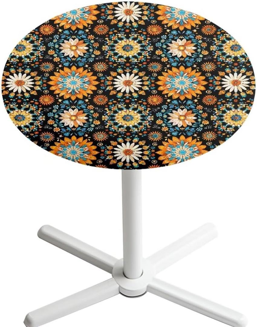 24 Inch Cocktail Tablecloth Decorative Round Highboy Table Covers Cloths Stretch Spandex Cocktail Table Top Cover with Elastic Edged for Wedding Event Bar, Boho Flower Black