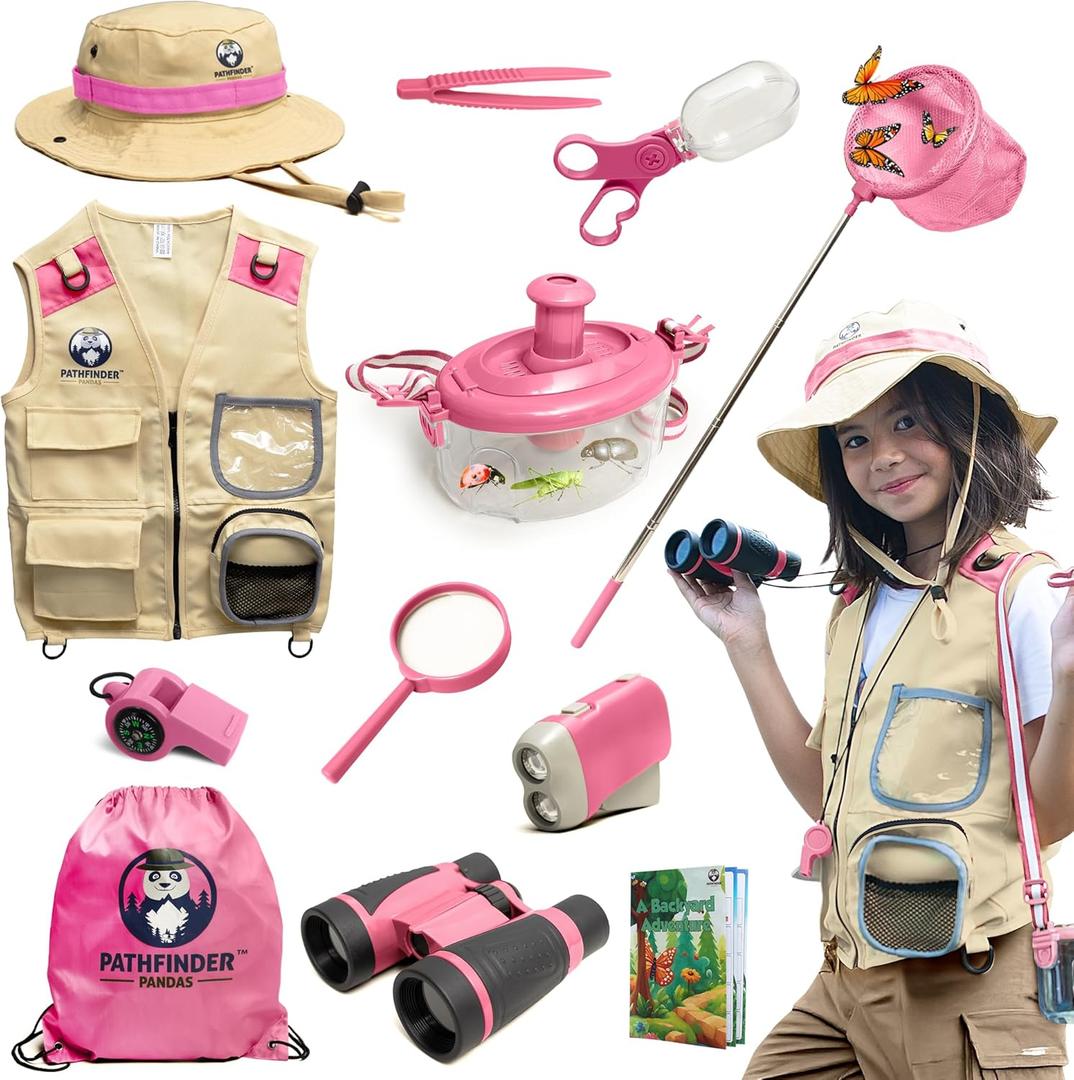 Kids Explorer Kit with Safari Vest, Hat & More - Kids Bug Catching Kit with Adventure Guide & Scavenger Hunt - Cute Dress-Up Zookeeper Costume & Safari Costume for 7-12 Year Old Boys Girls