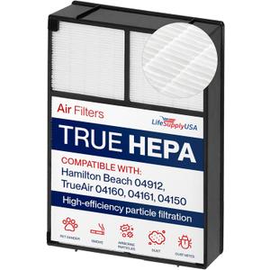 04912 True HEPA Filter Replacement Compatible with Hamilton Beach TrueAir Air Purifier Models 04160, 04161, 04150 by LifeSupplyUSA