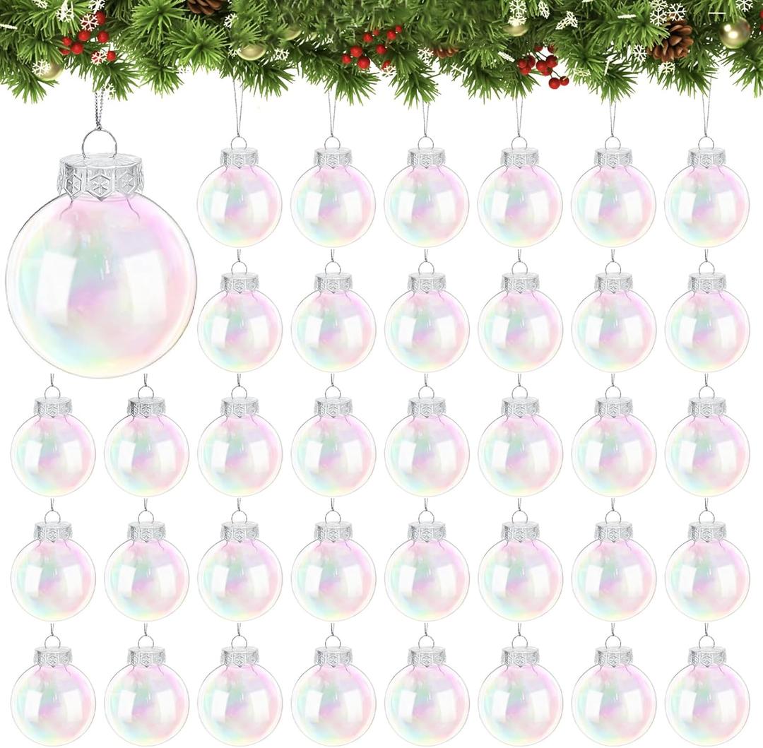 40 Pcs Clear Plastic Fillable Ornaments,2.36 Inch Christmas Rainbow Ball,Plastic Christmas Balls for Xmas Tree,Home Decoration,Wedding,Party,Christmas