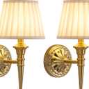 KDG Cordless Wall Sconces Set of 2, Small Wireless 5200mAh Rechargeable Battery Fabric LED Wall Lamps, Portables Lightings for Wall Painting, Living Room, Bedroom, Hallway, Gifts, Night Light (Gold)