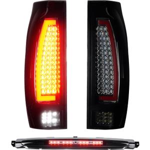Tresound Tail Light + 3rd Brake Lamp for Chevy Avalanche 1500 2500 2002 2003 2004 2005 2006, Third High Mount Stop Light Rear LED Taillight Assembly, 15771437 15092493 5120540 1228-0126 923-264