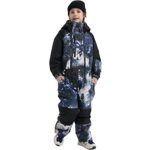 Kids Girls Boys One Piece Snowsuits Ski Suits High Collar Hood Double Zipper Jumpsuits Winter Waterproof Jackets (4T, Black Paint)