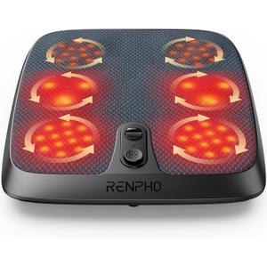 RENPHO Shiatsu Foot Massager with Heat, Electric Heated Foot Massager Machine with Pressure Control, Deep Kneading Foot Massager for Neuropathy & Plantar Fasciitis, Quietly Used Under Desk as Ottoman