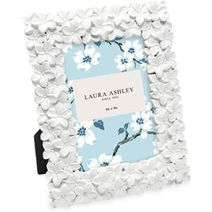 Laura Ashley 2x3 White Flower Textured Hand-Crafted Resin Picture Frame w/Easel & Hook for Tabletop & Wall Display, Decorative Floral Design Home Dcor, Photo Gallery, Art (2x3, White)