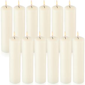 Lounsweer 12 Pack Ivory Pillar Candles Bulk Large Unscented Paraffin Wax Long Lasting Candles Clean Burning Supplies for Home Decor Wedding Party Dinner Bath Spa(2 x 8 Inch)
