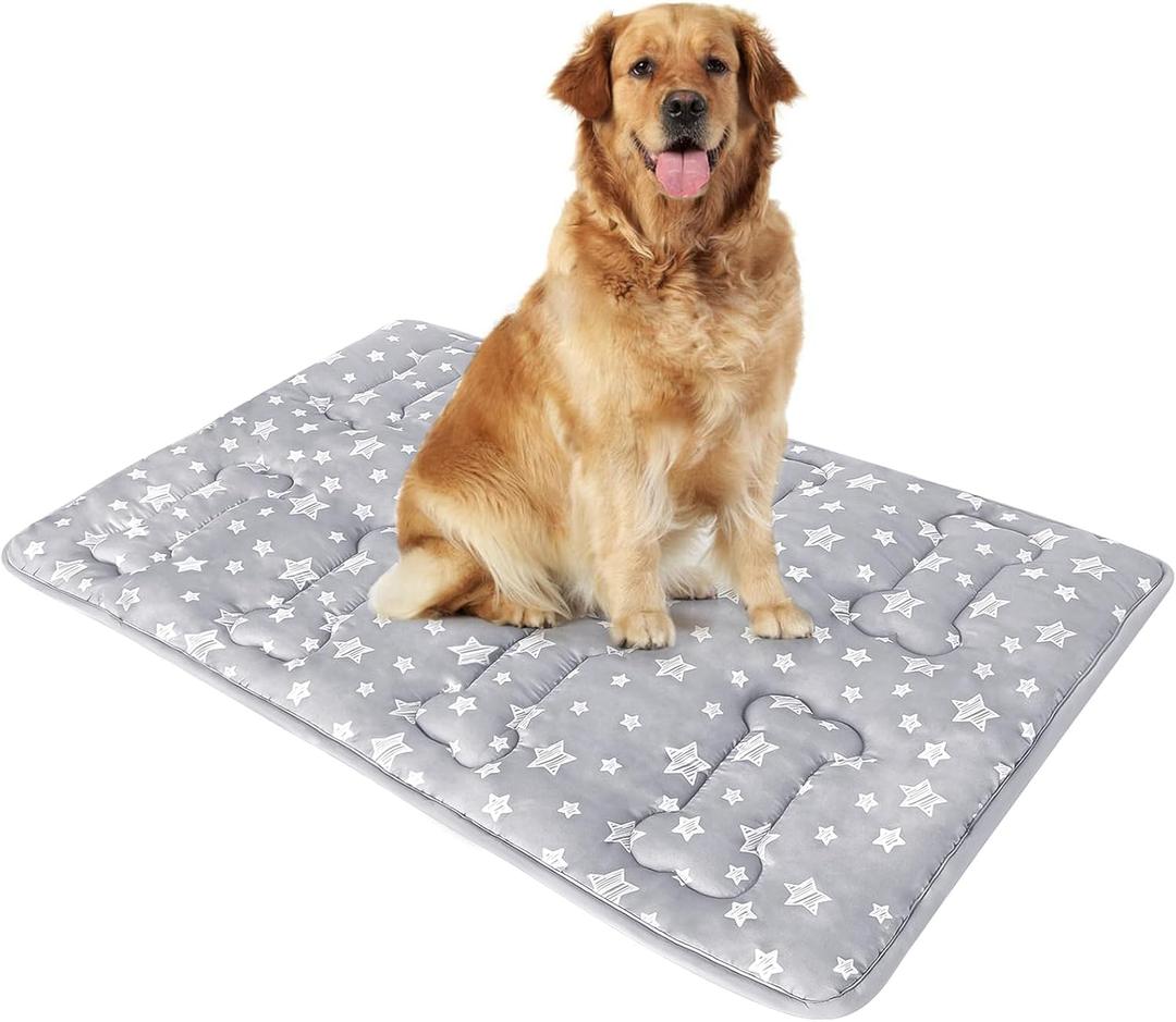 Dog Crate Mat (42" X 28"), Soft Dog Bed Mat with Cute Prints, Personalized Crate Pad, Anti-Slip Bottom, Machine Washable Kennel Pad (Grey)