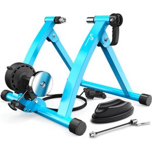 Sportneer Bike Trainer - Magnetic Stationary Bike Stand for 26-28" & 700C Wheels - Adjustable 6 Level Resistance Bike Trainer Stand for Indoor Riding with Quick Release Lever & Front Wheel Riser Block (Blue)