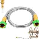 Short Metal Garden Hose with Female to Female Connector Stainless Steel Small Leader Hose for Hose Reel, Outdoor Water Hose Extension Adapter (2 ft)