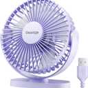 Gaiatop USB Desk Fan, 5.5 Inch Small Quiet Powerful 3 Speeds 90 Rotate, Personal Mini Portable Desktop Table Fans, Cooling for Home Office Car Travel Indoor Outdoor Purple