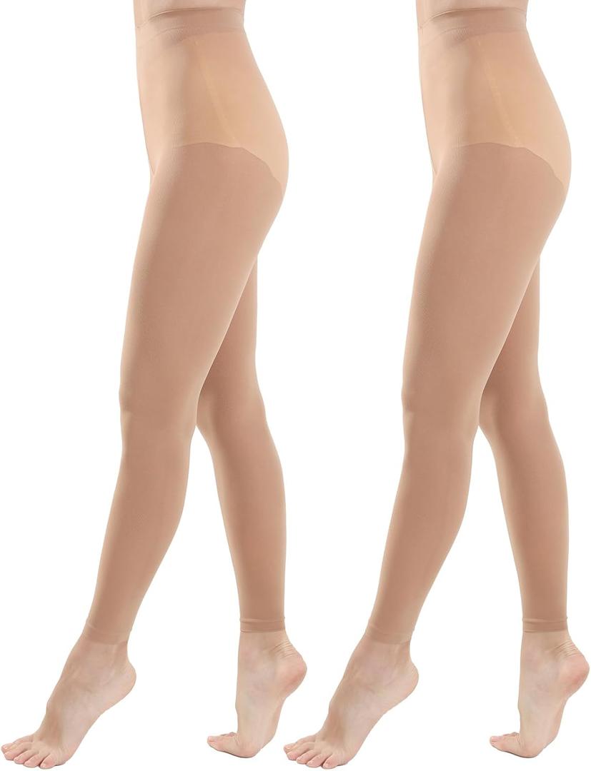 MANZI Footless Tights for Women Dance Tights 40 Denier Semi Opaque Pantyhose 2 Pairs (Large-X-Large, Light Suntan)