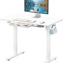 SHW 40-Inch Electric Height Adjustable Standing Desk with Drawer, Memory Preset and Cable Management Tray, White