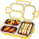Stainless Steel Bento Box, 3-Compartment Leakproof Lunch Box, Food-Grade Metal Lunch Container with Lid, 25oz Portable Lunchbox for adult, Dishwasher Safe, Suitable for Office, Outside