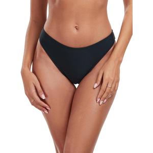 Ocean Blues Women's Black Cheeky High Leg Bikini Bottom Mid Rise Swim Bottom Size Small
