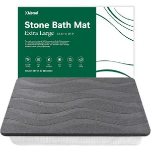 XMarrat Large Stone Bath Mat, 31.5'' x 19.7'' Super Absorbent Diatomaceous Earth Bath Mat Large, Quick Drying Non-Slip Diatomite Stone Bath Mats for Bathroom, Easy to Clean (Dark Gray)